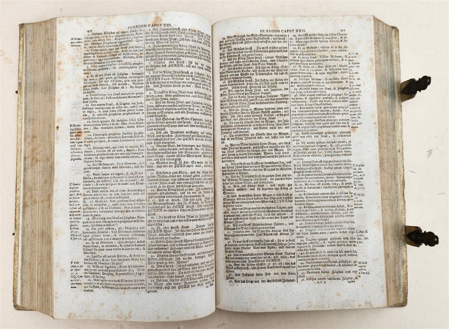 1737 BIBLE in LATIN & GERMAN antique PIGSKIN BOUND FOLIO