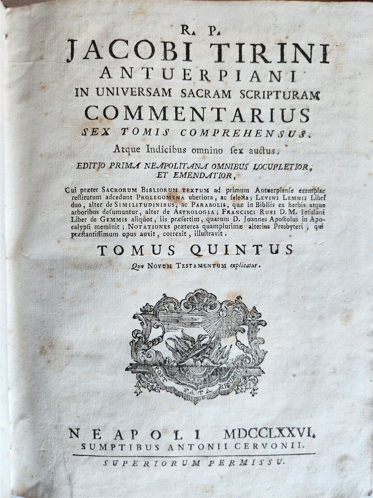 1775-1776 BIBLE COMMENTARY by JACOBI TIRINI 4 VOLUMES antique VELLUM BINDING