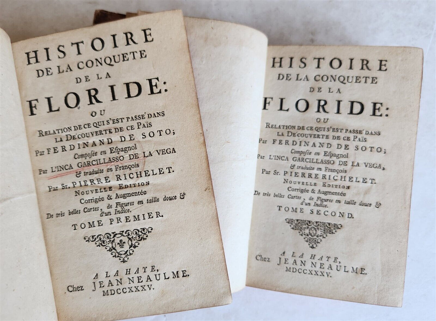 1735 HISTORY of CONQUEST of FLORIDA 2 VOLUMES antique ILLUSTRATED Americana