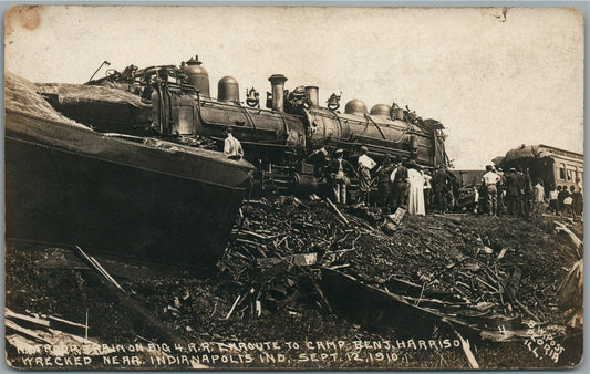 TRAIN WRECK NEAR INDIANAPOLIS IN ANTIQUE REAL PHOTO POSTCARD RPPC