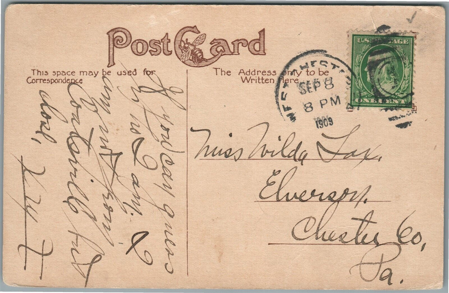 WEST CHESTER PA WESTMINSTER CHURCH ANTIQUE POSTCARD