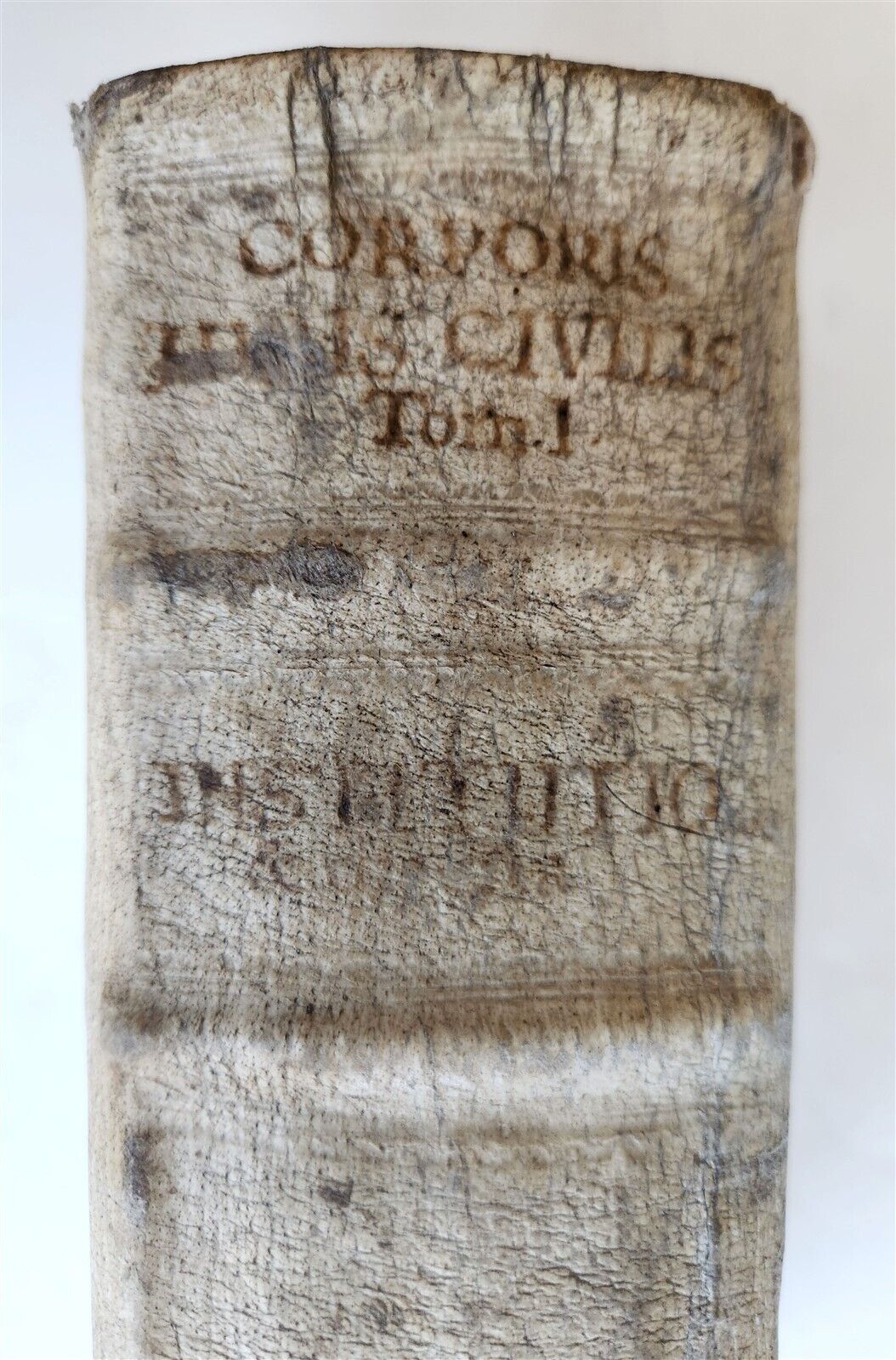 1713 CORPORIS JURIS CIVILIS antique BLIND-STAMPED PIGSKIN BINDING law book