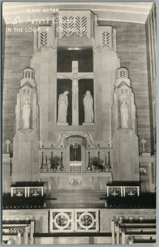 CHICAGO IL ST.PETER'S CHURCH MAIN ALTAR VINTAGE REAL PHOTO POSTCARD RPPC