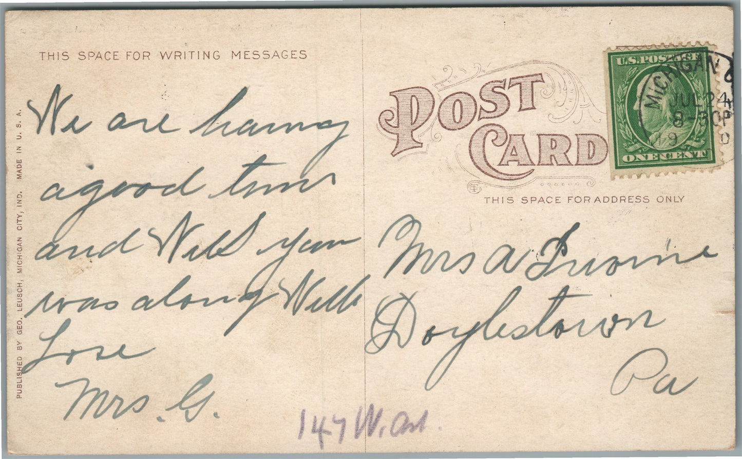 MICHIGAN CITY IN INDIANA STATE PRISON ANTIQUE POSTCARD