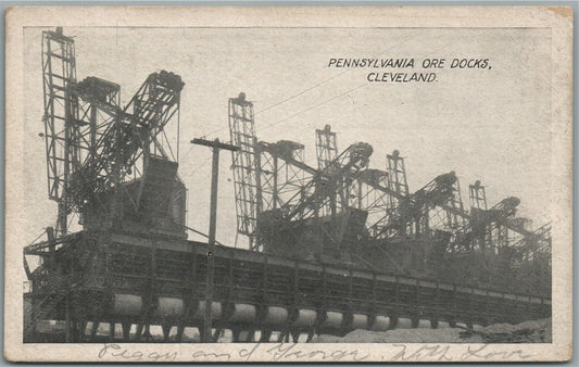 CLEVELAND OH PENNSYLVANIA ORE DOCKS ANTIQUE POSTCARD