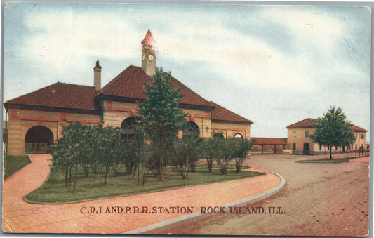 ROCK ISLAND IL RAILROAD STATION RAILWAY DEPOT ANTIQUE POSTCARD