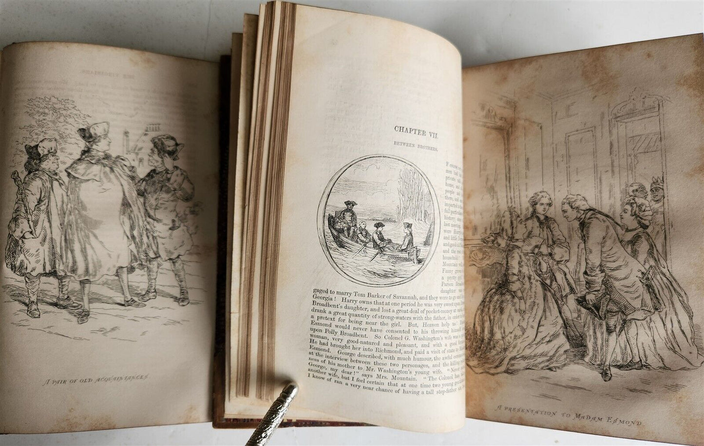 1858 THE VIRGINIANS by THACKERAY 2 VOLUMES antique Americana ILLUSTRATED