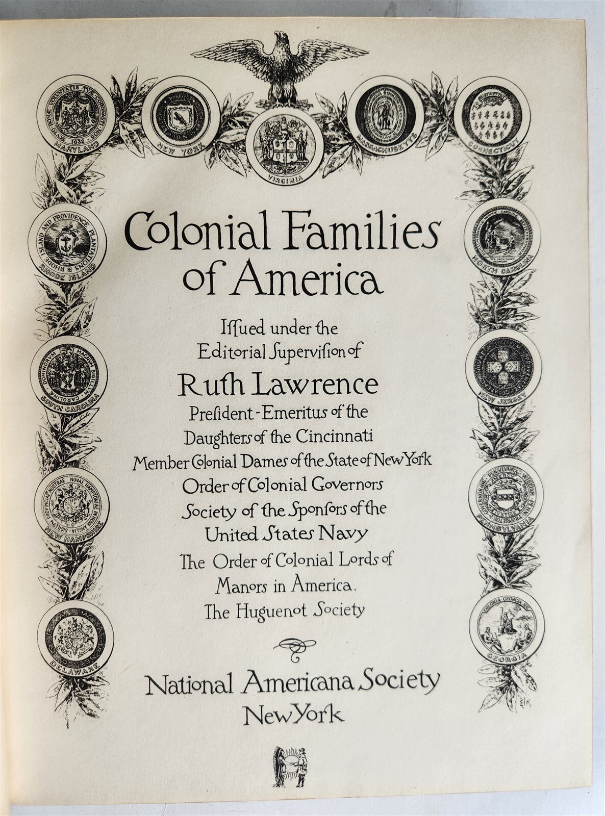 1927 COLONIAL FAMILIES OF AMERICA antique ILLUSTRATED FOLIO
