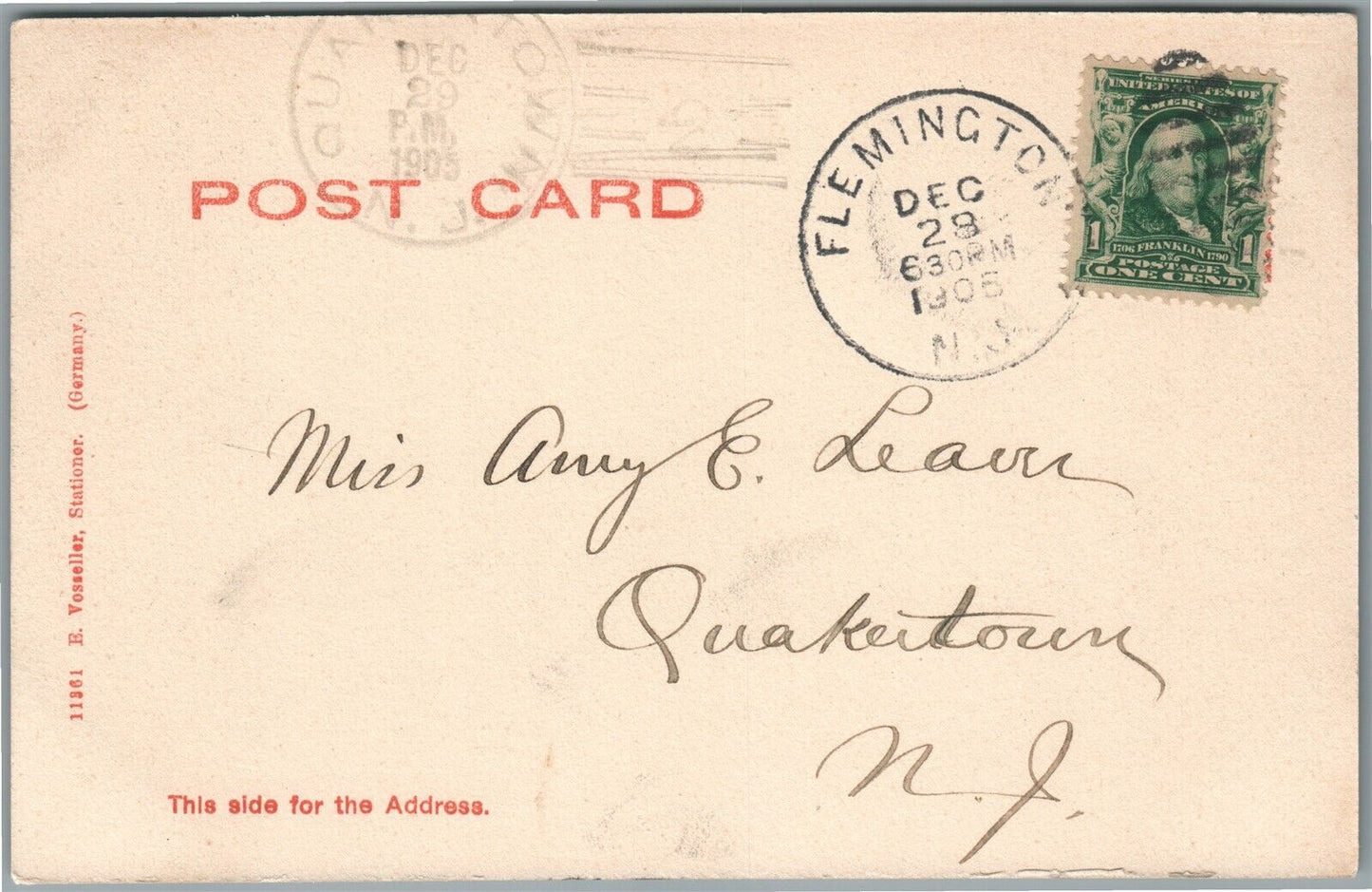 FLEMINGTON NJ RESIDENCE OF H.E. DEATS ANTIQUE POSTCARD