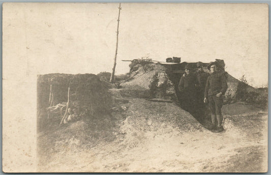 WWI ERA SOLDIERS AT EARTH HOUSE ANTIQUE REAL PHOTO POSTCARD RPPC
