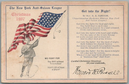 1907 NEW YORK ANTI-SALOON LEAGUE CHRISTMAS 1907 ANTIQUE POSTCARD