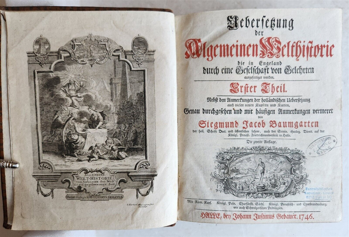 1745 HISTORY of the WORLD by S.J. Baumgarten ILLUSTRATED antique
