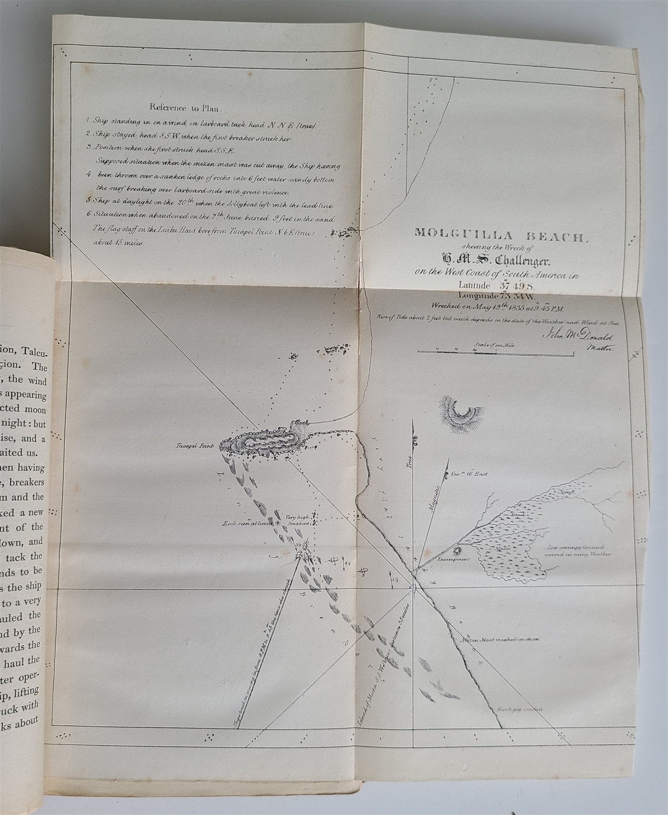 1836 WRECK OF SHIP CHALLENGER ON COAST of SOUTH AMERICA in 1835 antique