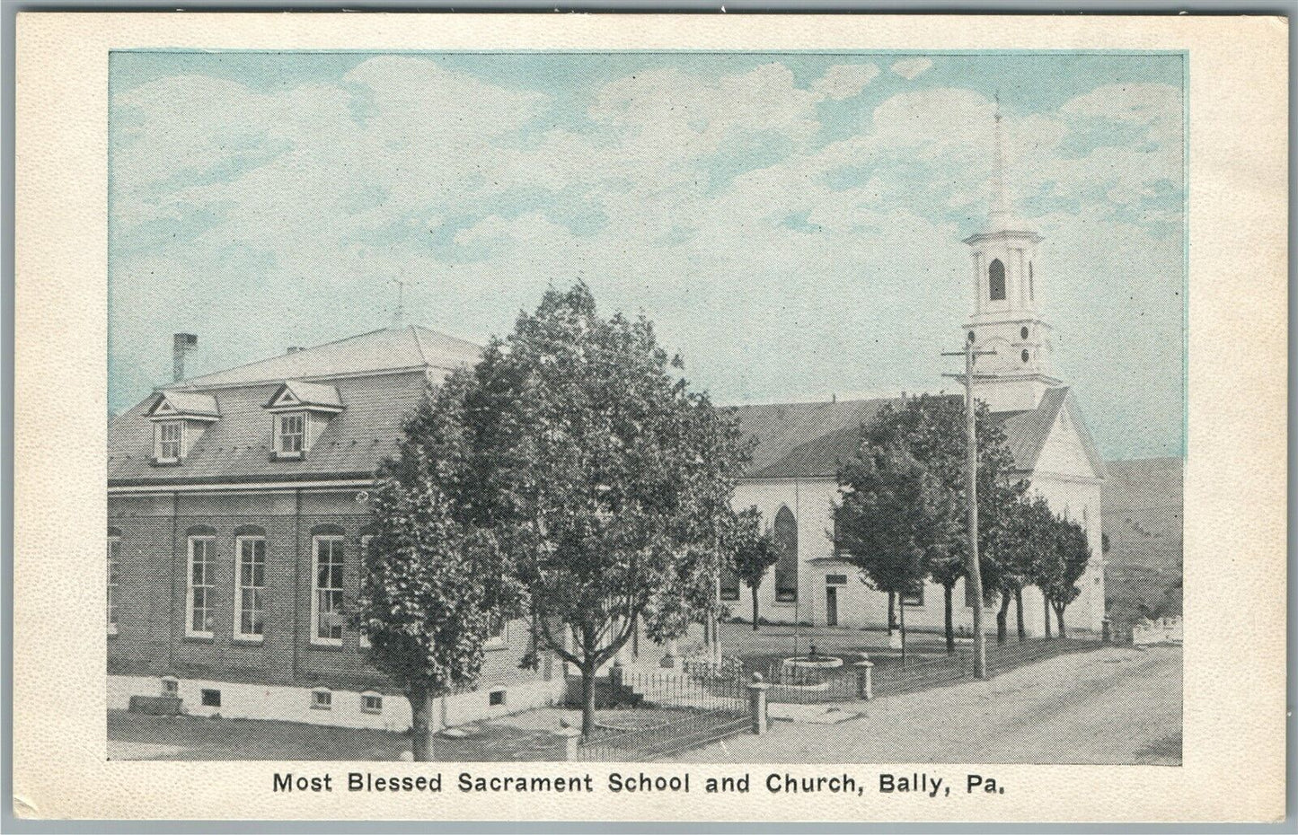 BALLY PA SCHOOL & CHURCH ANTIQUE POSTCARD