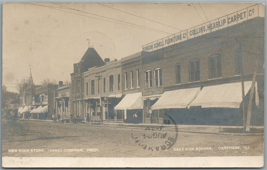 CARTHAGE IL EAST SIDE SQUARE ANTIQUE REAL PHOTO POSTCARD RPPC