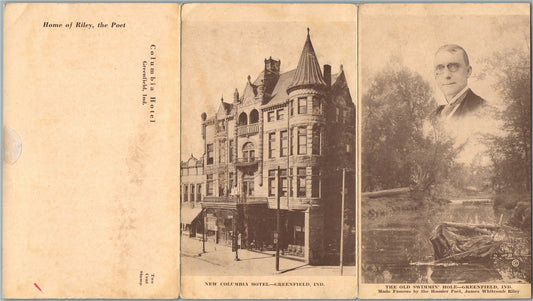 GREENFIELD IN COLUMBIA HOTEL ADVERTISING TRIPLE ANTIQUE POSTCARD