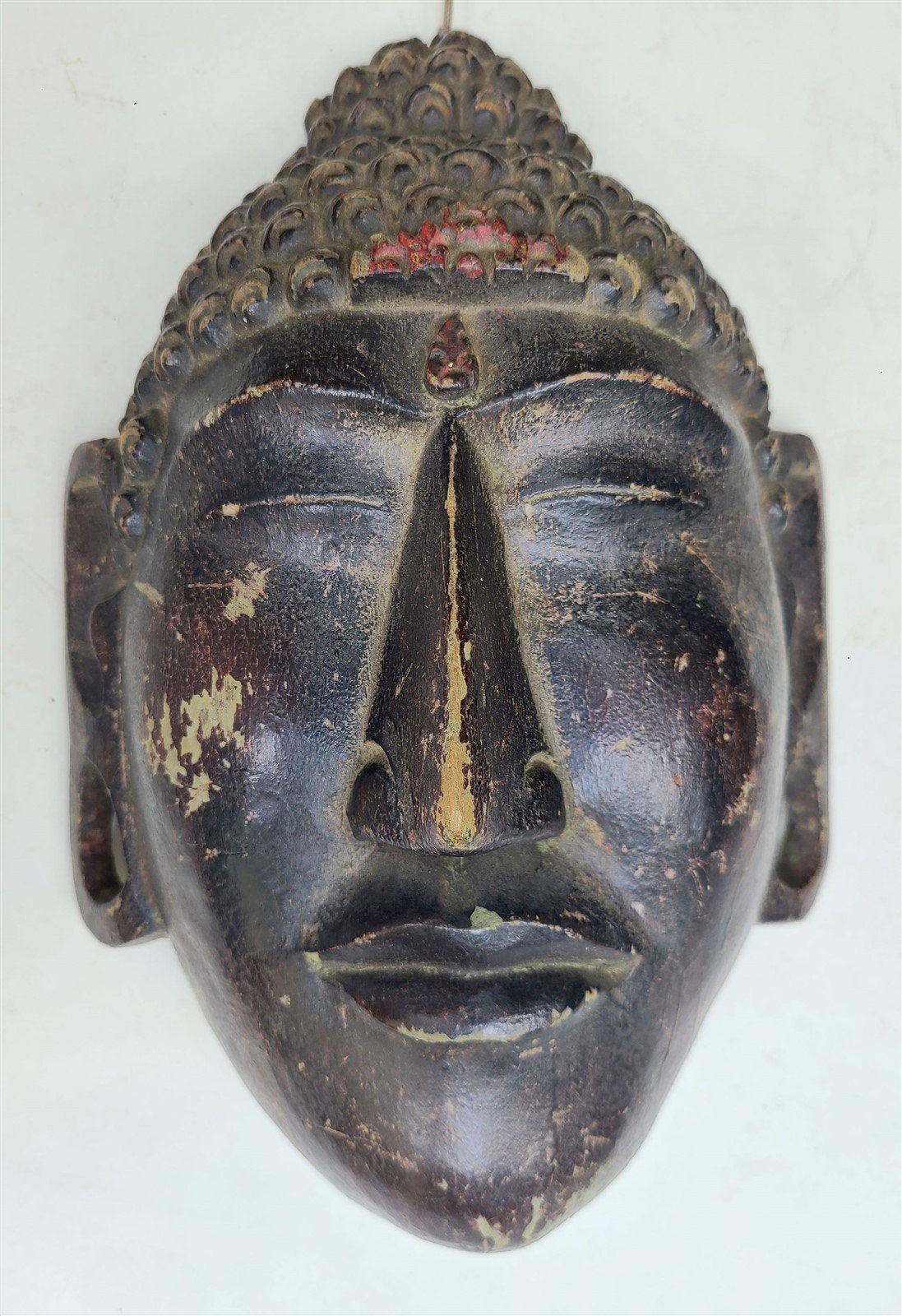 ASIAN THAI? ANTIQUE WOODEN MASK of BUDDHA hand carved BUDDAH