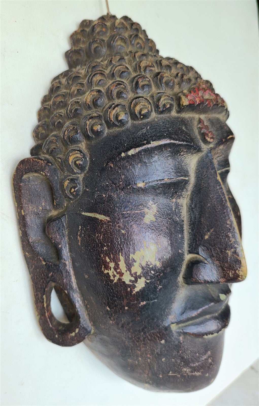 ASIAN THAI? ANTIQUE WOODEN MASK of BUDDHA hand carved BUDDAH