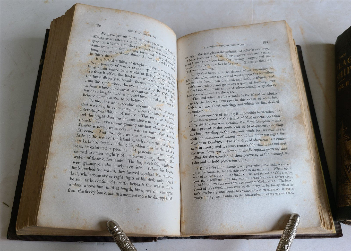 1840 FLAGSHIP VOYAGE AROUND THE WORLD antique 2 VOLUMES 1st EDITION RARE