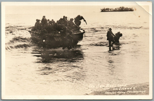 AMERICAN SOLDIERS SEA BEES LAND on ISLAND X VINTAGE REAL PHOTO POSTCARD RPPC