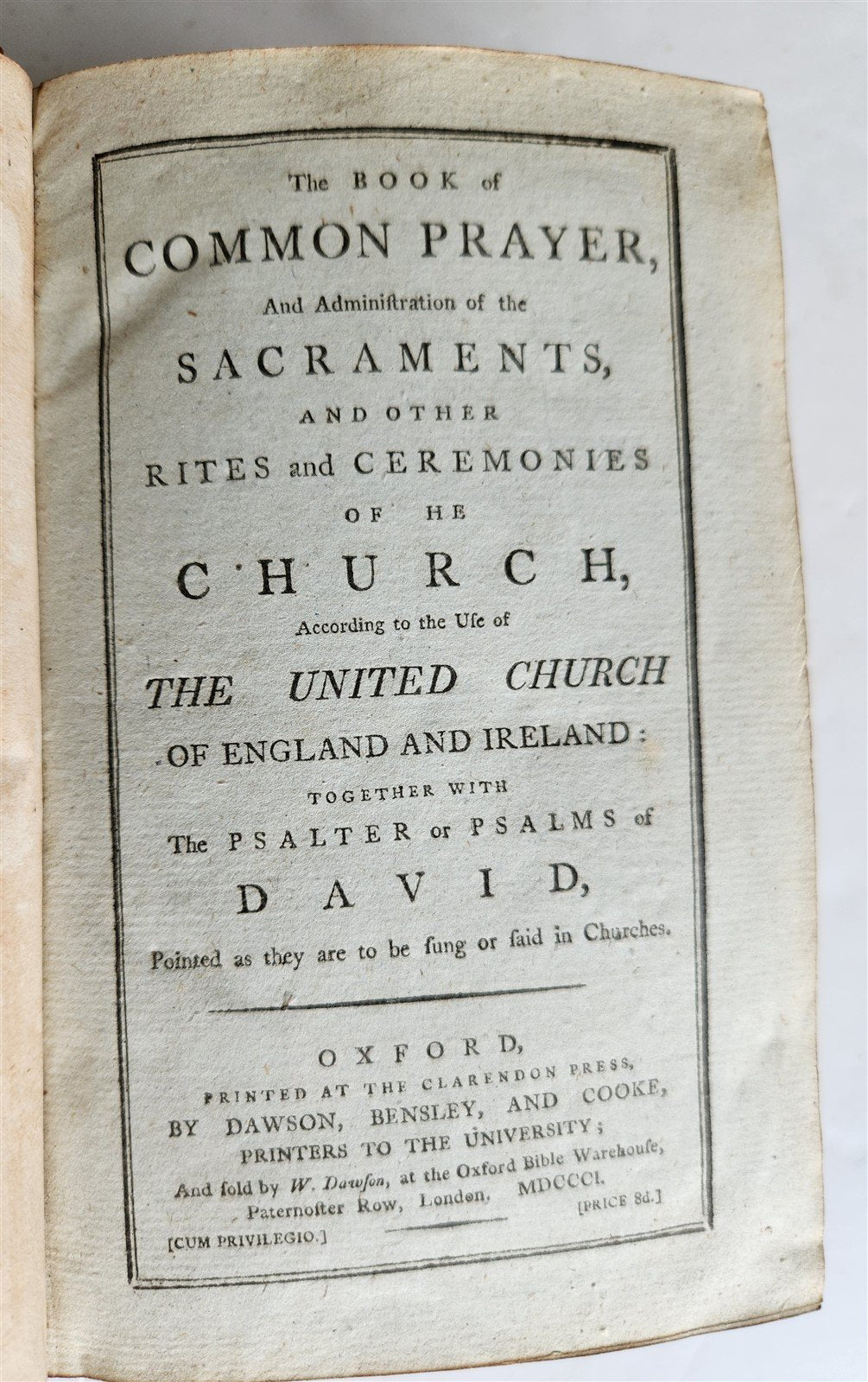 1801 BOOK of COMMON PRAYER in ENGLISH w/ METAL FITTINGS & CLASPS antique