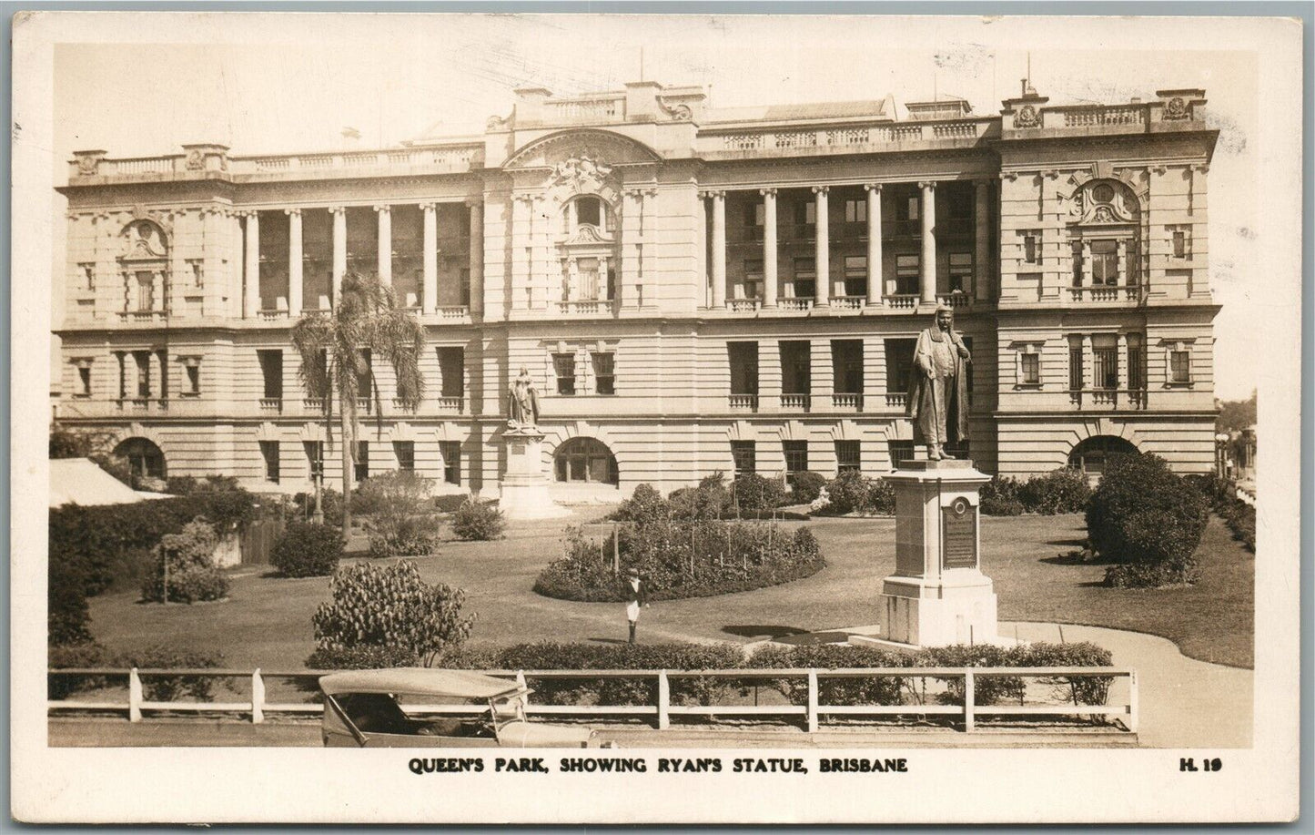 BRISBANE AUSTRALIA QUEENS PARK ANTIQUE REAL PHOTO POSTCARD w/ STAMP RPPC