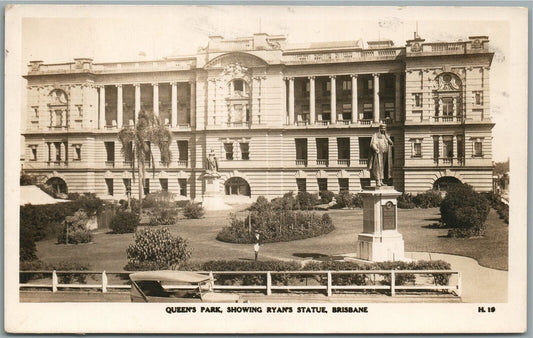 BRISBANE AUSTRALIA QUEENS PARK ANTIQUE REAL PHOTO POSTCARD w/ STAMP RPPC