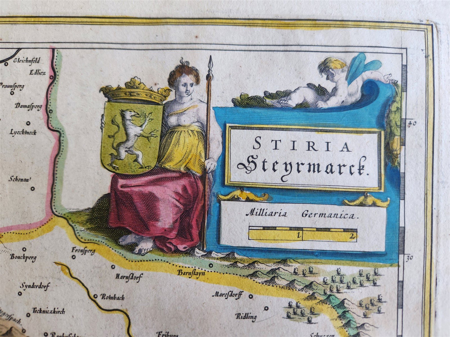 1640 MAP of STYRIA AUSTRIA by WILLEM BLAEU antique AUTHENTIC hand colored