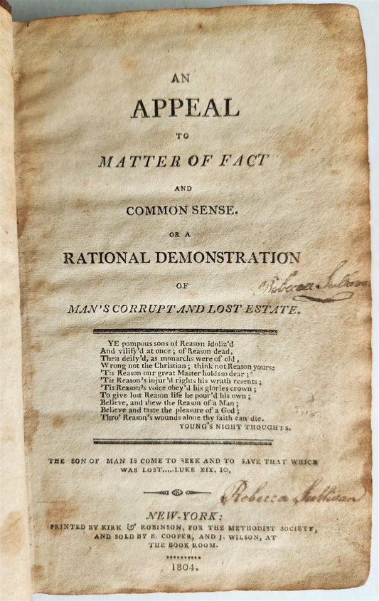 1804 RATIONAL DEMONSTRATION of MAN'S CORRUPT & LOST ESTATE antique AMERICANA