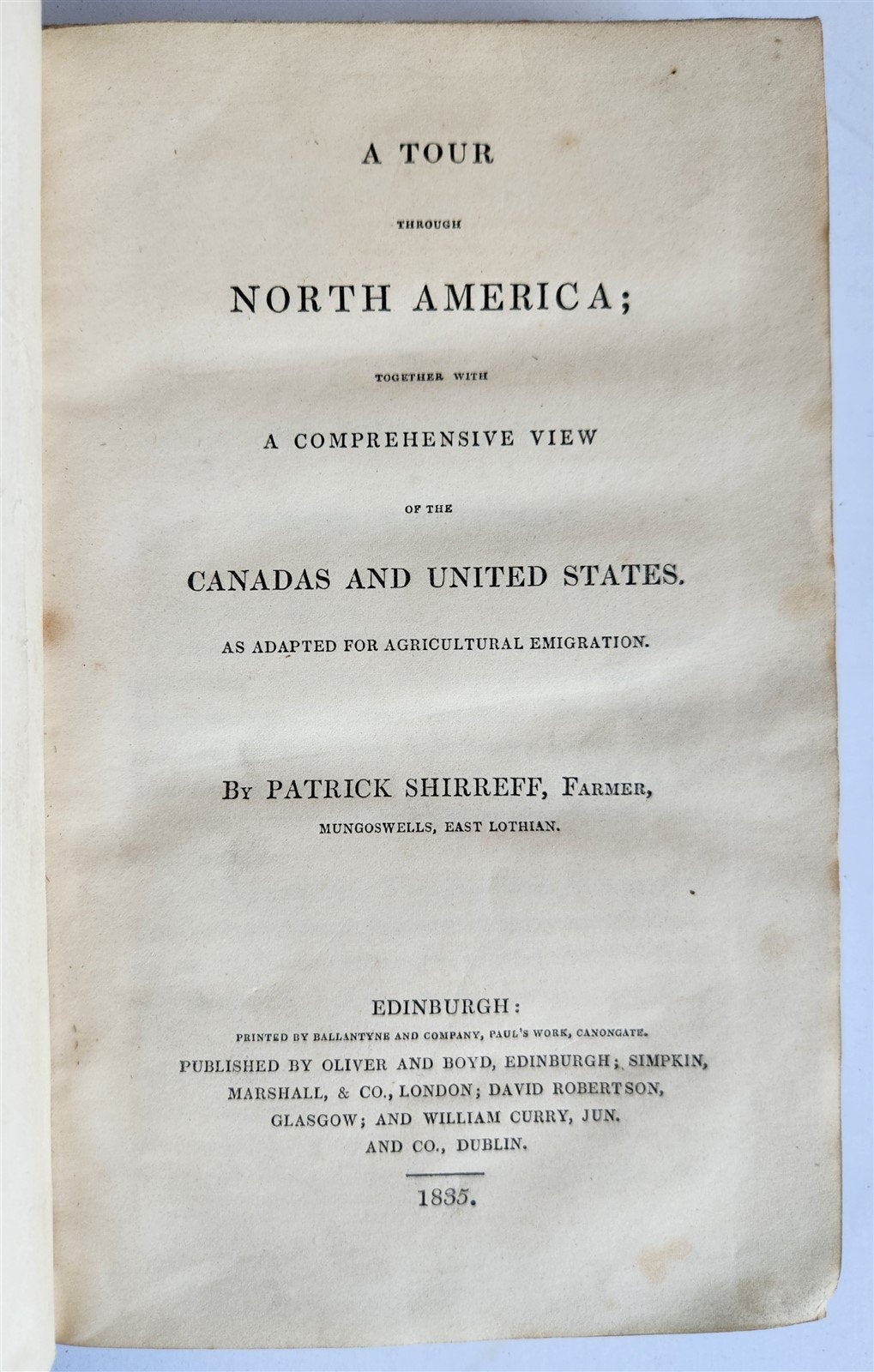 1835 TOUR THROUGH NORTH AMERICA by Scottish farmer Patrick Shireff antique