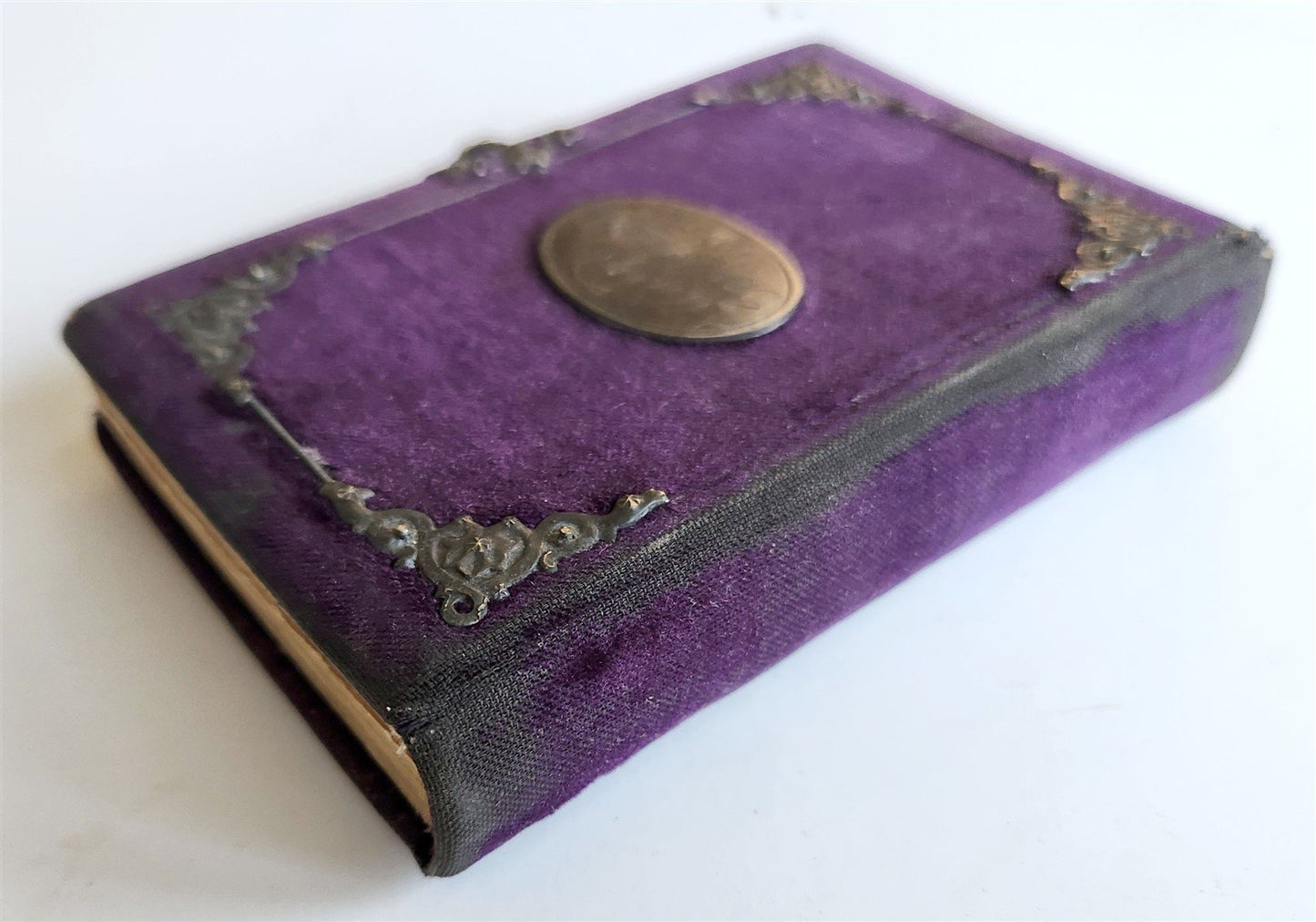 1909 AMERICAN HYMNAL in GERMAN antique VELVET BINDING w/ SILVER DECORATIONS
