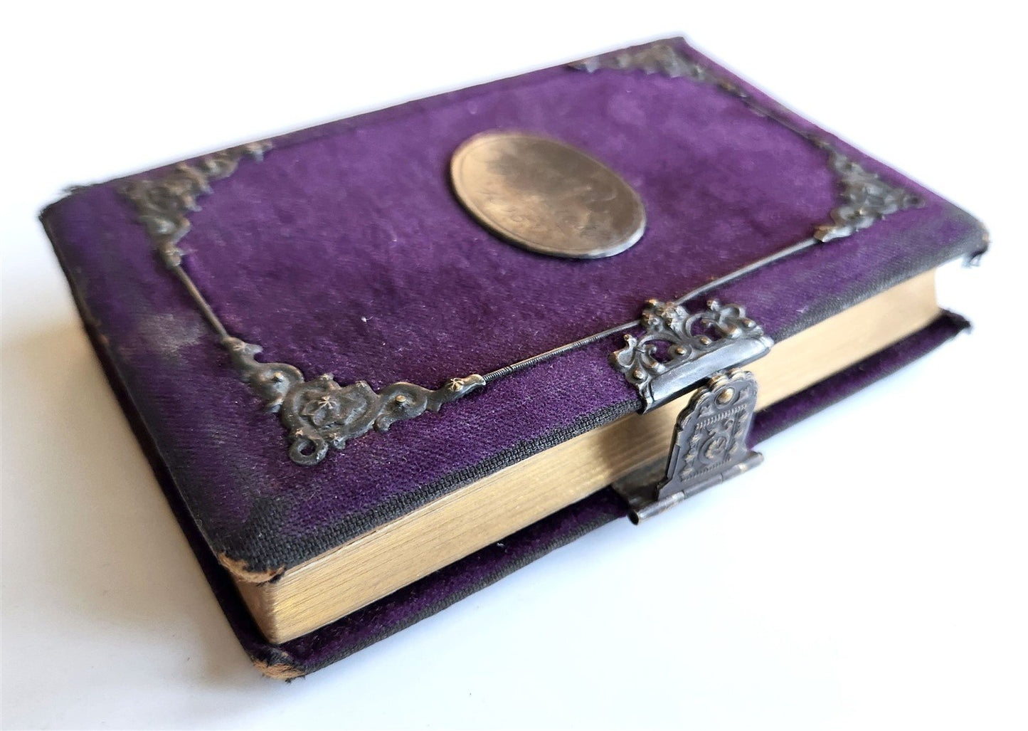 1909 AMERICAN HYMNAL in GERMAN antique VELVET BINDING w/ SILVER DECORATIONS