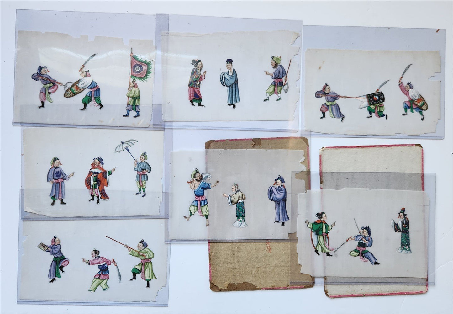 lot of 7 CHINESE WATERCOLOR PITH PAPER PAINTINGS antique 19th century