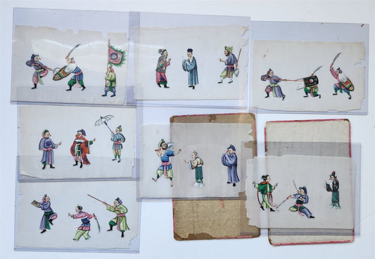 lot of 7 CHINESE WATERCOLOR PITH PAPER PAINTINGS antique 19th century