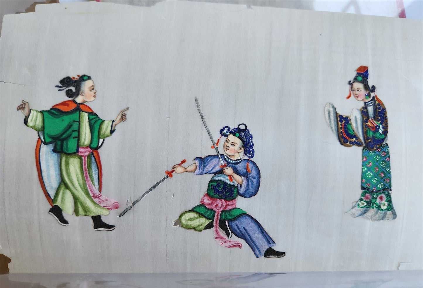lot of 7 CHINESE WATERCOLOR PITH PAPER PAINTINGS antique 19th century