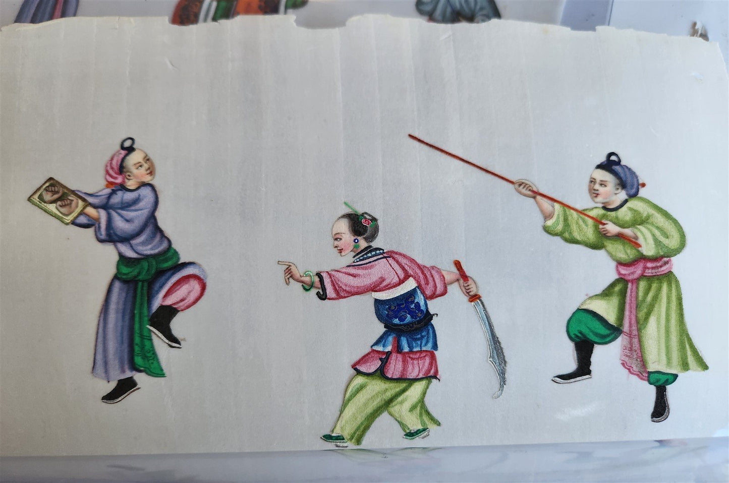 lot of 7 CHINESE WATERCOLOR PITH PAPER PAINTINGS antique 19th century