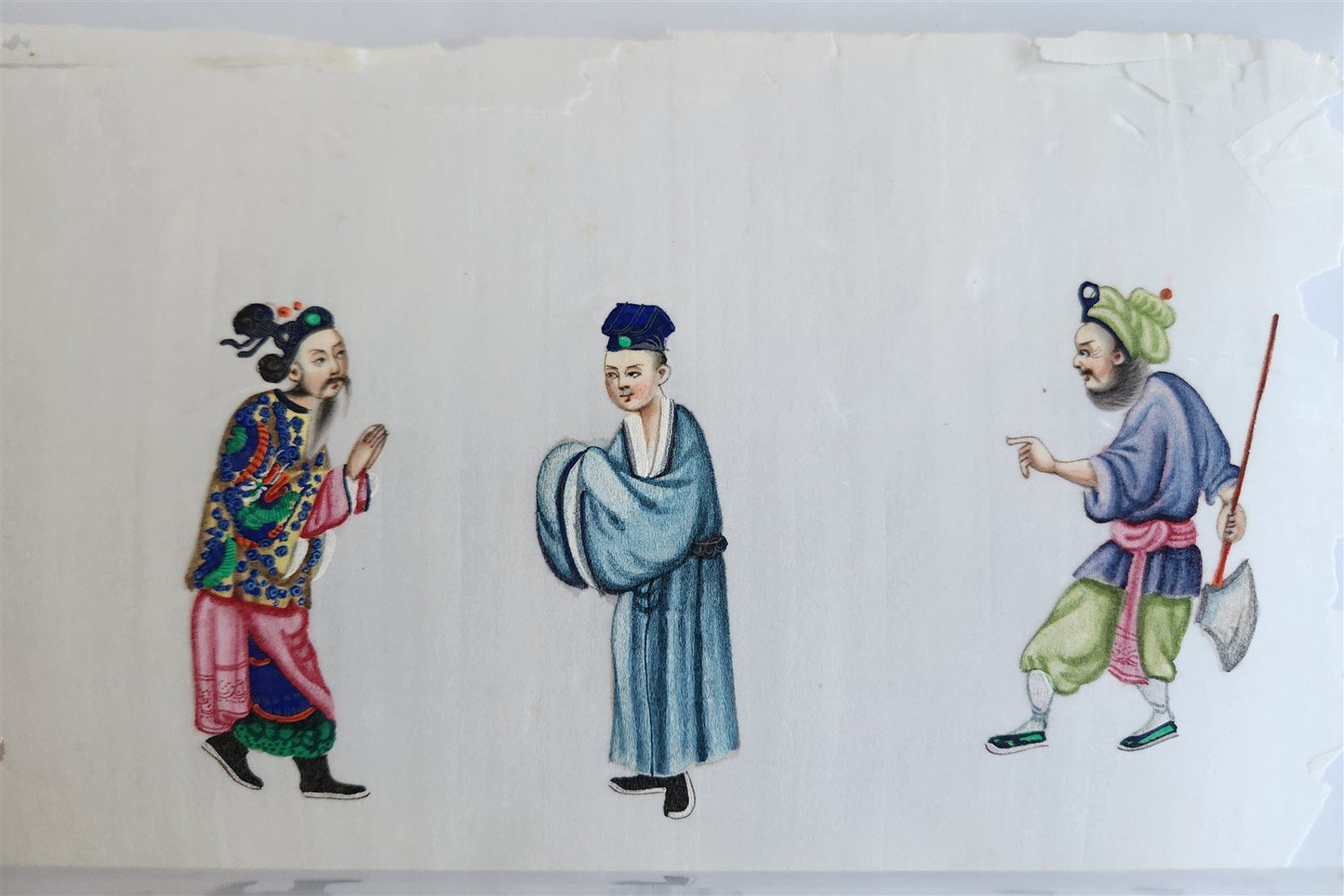 lot of 7 CHINESE WATERCOLOR PITH PAPER PAINTINGS antique 19th century