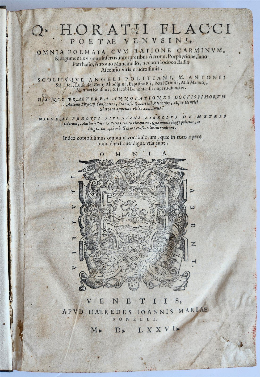 1576 HORACE POETRY antique 16th century folio ILLUSTRATED