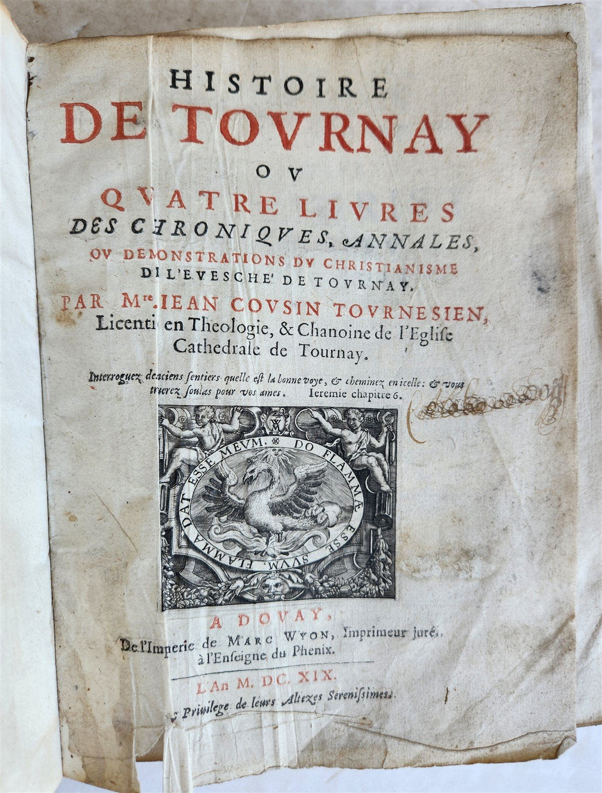 1619 HISTORY of TOURNAY BELGIUM antique ILLUSTRATED vellum bound