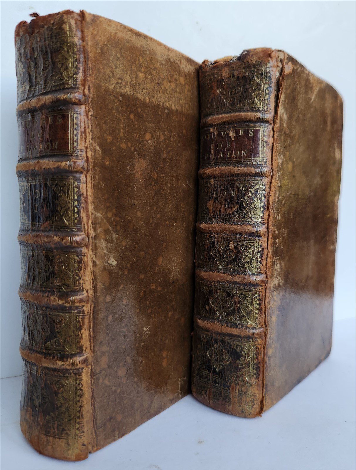 1700 WORKS of PLATO in FRENCH 2 VOLUMES antique