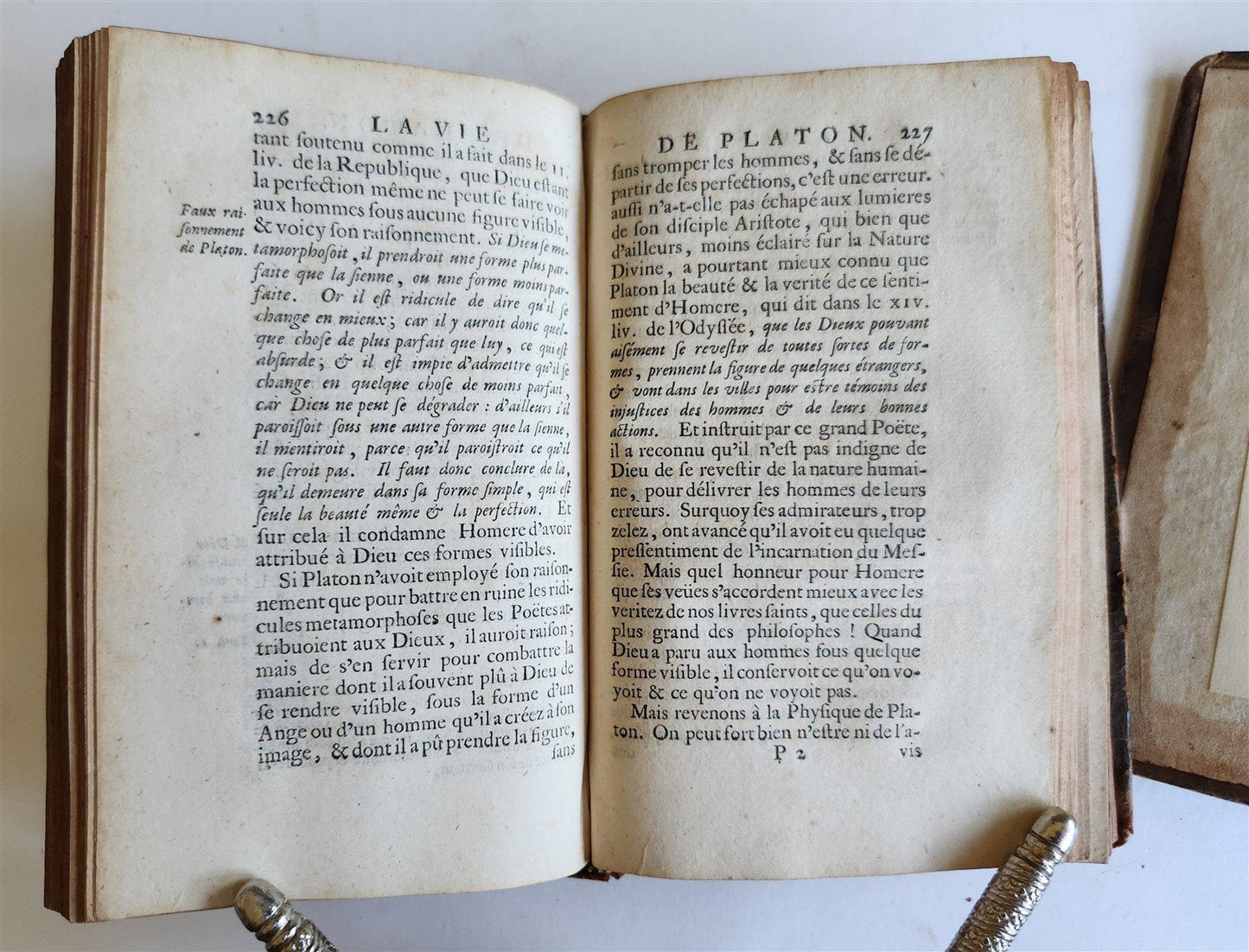 1700 WORKS of PLATO in FRENCH 2 VOLUMES antique