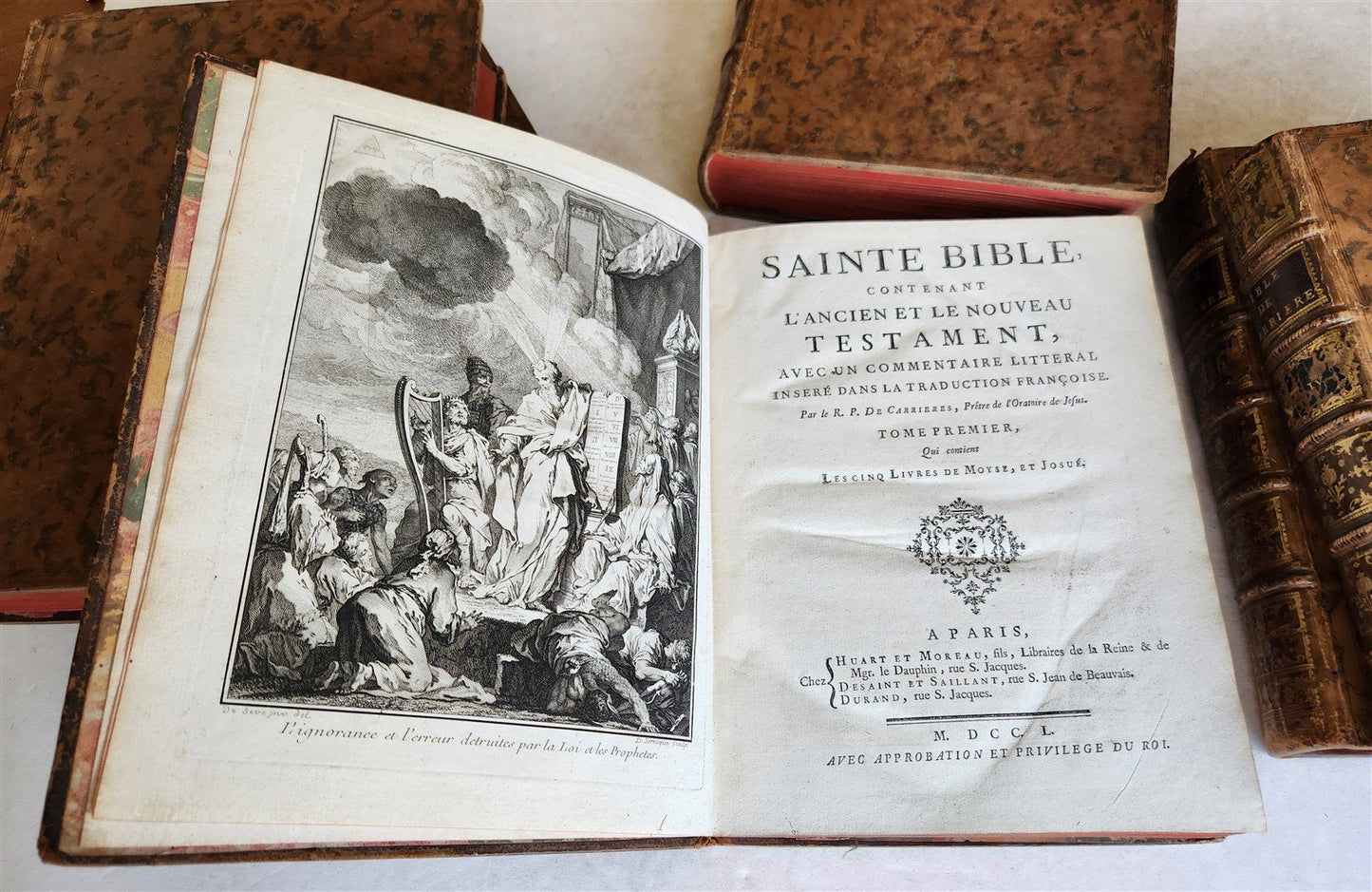 1750 BIBLE in FRENCH 6 VOLUMES antique ILLUSTRATED w/ 3 MAPS