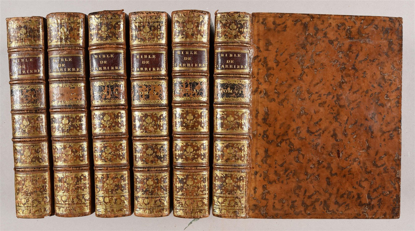 1750 BIBLE in FRENCH 6 VOLUMES antique ILLUSTRATED w/ 3 MAPS