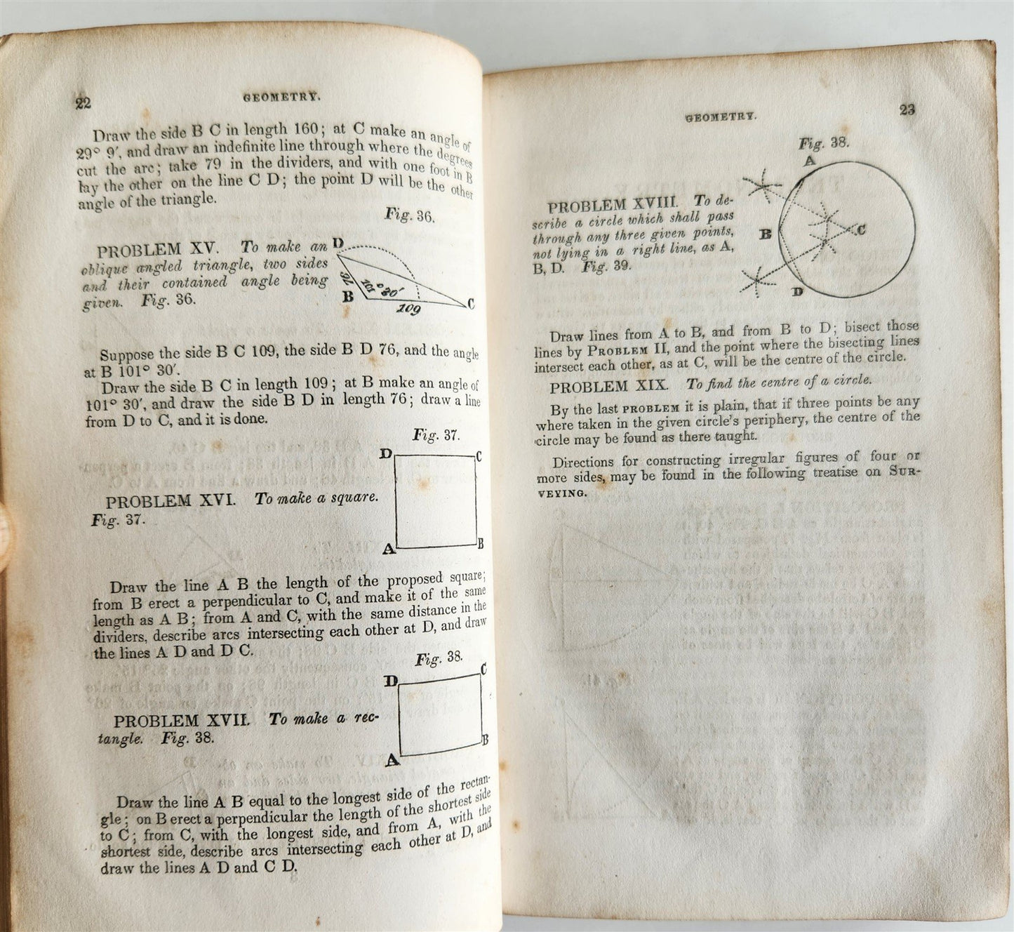 1837 SYSTEM of GEOMETRY & TRIGONOMETRY TREATISE on SURVEYING by A. FLINT antique