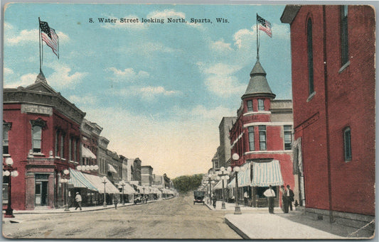 SPARTA WI WATER STREET ANTIQUE POSTCARD