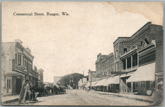 BANGOR WI COMMERCIAL STREET ANTIQUE POSTCARD