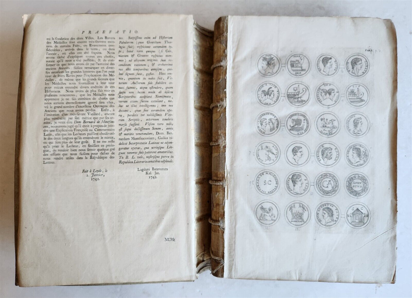 1742 NUMISMATIC ILLUSTRATED FOLIO medal collection of Queen of Sweden antique