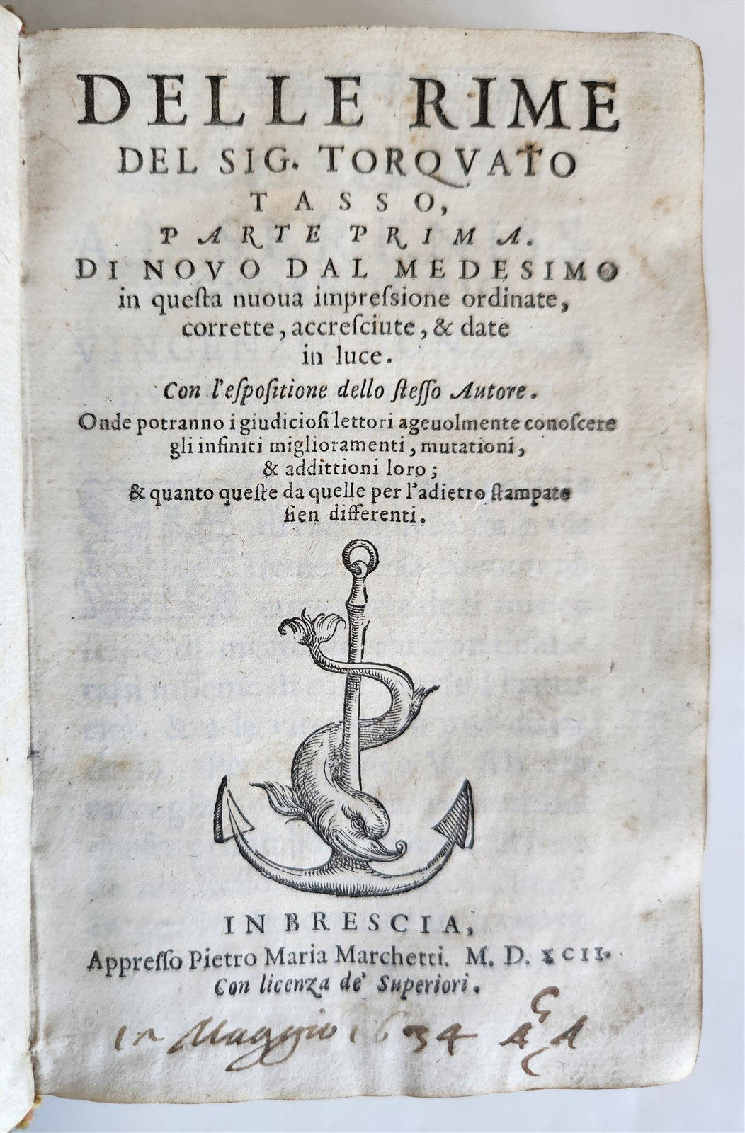 1592 POETRY by TORQUATO TASSO antique vellum bound 16th CENTURY