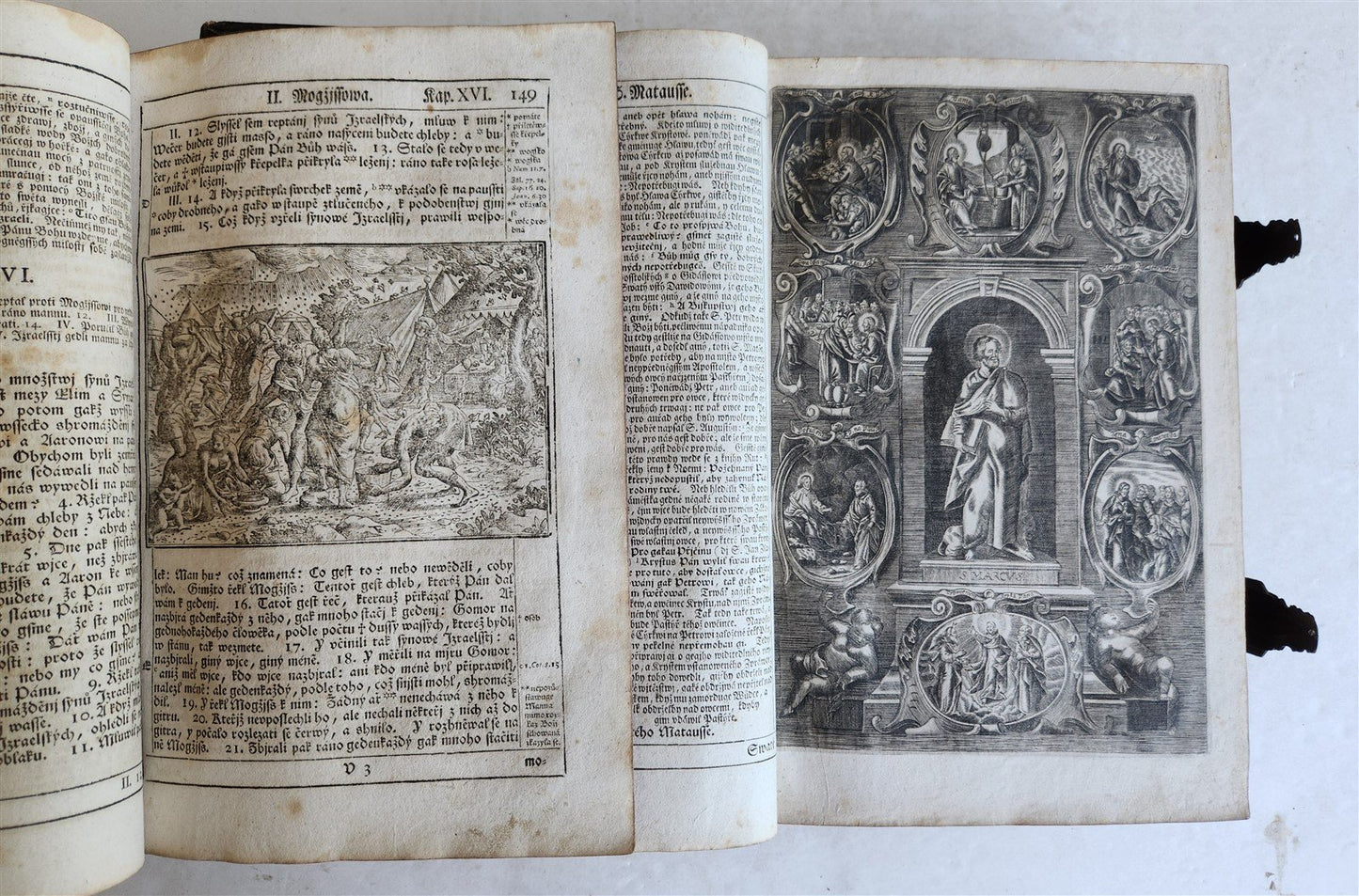 1769 BIBLE in CZECH ILLUSTRATED 2 FOLIO VOLUMES antique