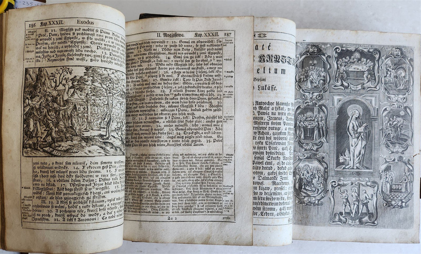 1769 BIBLE in CZECH ILLUSTRATED 2 FOLIO VOLUMES antique